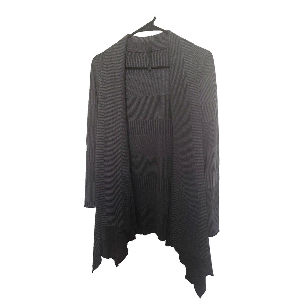 IC by Connie K Gray Ribbed Open Front Cardigan Sweater Size M Made in USA